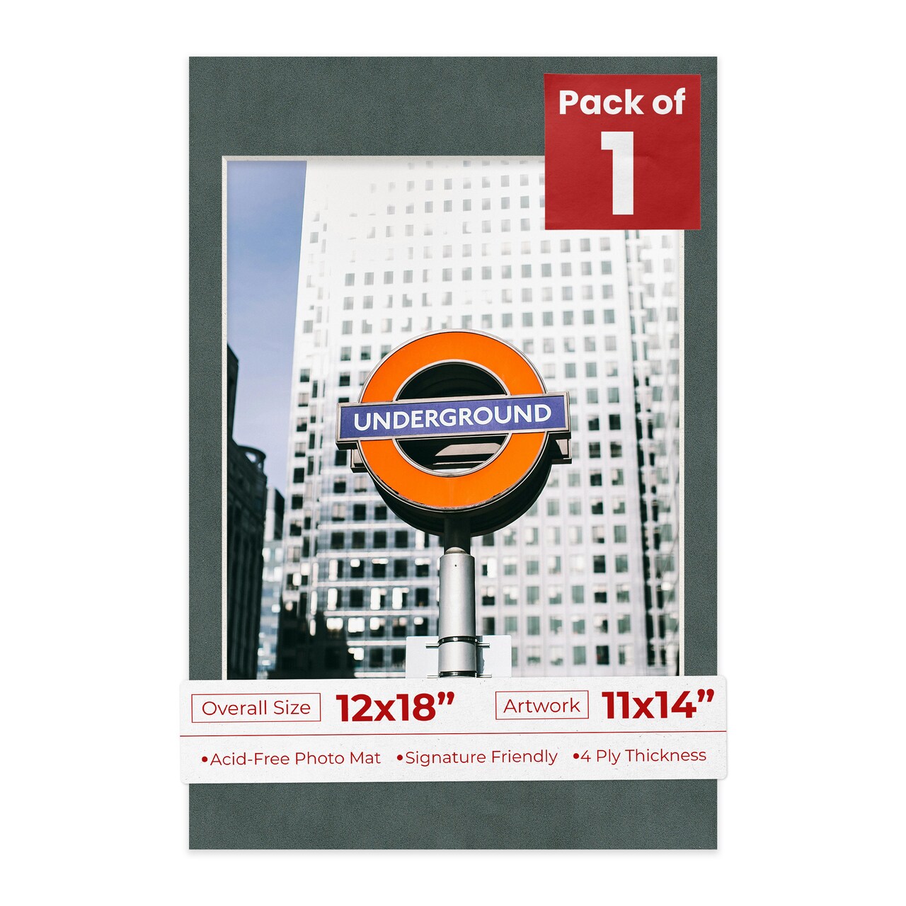 Dark Grey Suede Mat Board for 12x18 Frames - Fits 11x14 Photos